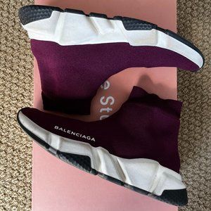 Purple BALENCIAGA Speed LT logo-print stretch-knit high-top sneakers